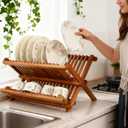 Utoplike Teak Dish Drainer Rack Collapsible 2 Tier Dish Rack Dish Drying Rack Foldable Plate Organizer Holder for Kitchen Compact Countertop
