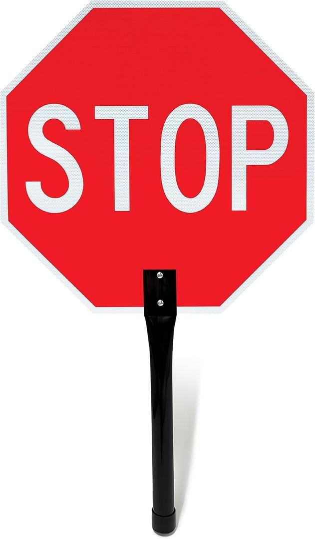 OLANZU Double Sided Handheld Stop Signs 18x 18 - 60 MIL Aluminum Stop Sign with Handle (Metal) - Rust Free, UV Protected - High Intensity Honeycomb Reflective for Traffic Control & Safety, Pack of 1