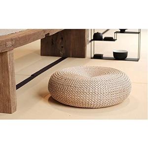 Straw Flat Seat Cushion, Handmade Floor Pouf Mat, Ottoman Footstool for Meditation, Zen, Yoga Practice or Buddha (19.7" Dia. x 6.7" H)