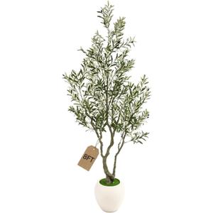 8ft Faux Olive Tree Artificial Indoor,Fake Olive Tree with Pot,Large Olive Branches and Lifelike Fruits,for Home Office House Living Room Decor