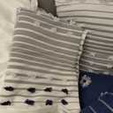 LANCO MODERN LIFESTYLE Queen Comforter Set, Azure, Jacquard Clip Striped Design, Elegant Soft 7 Pieces Bedding Set for All Seasons, Matching Bedskirt, Pillow Shams and Decor Pillows