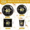 Pickmesh 250 Pcs 40th Birthday Party Supplies Decorations Serve 50 Black Gold Cheers to 40 Years Disposable Paper Plates Napkins and Cups for Women Men 50th Birthday Wedding Anniversary Party Supplies, approx. 9 inches
