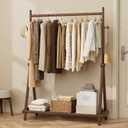 Solid Wood Clothes Rack,Freestanding Garment Rack & Coat Tree,Extra-Long 39.38" Hanging Rod, Double Storage Shelves for Bedroom, Entryway, Hallway