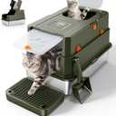 FURTIME Stainless Steel Litter Box with Lid, Enclosed Metal Cat Litter Box