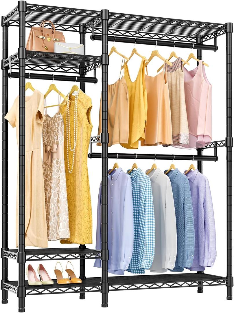 VIPEK V2 Garment Rack Metal Clothing Rack for Hanging Clothes, 4 Tiers Wire Shelving Clothes Rack with 3 Hanging Rods, Free Standing Closet Wardrobe, 45" Lx16.5 Wx76.4 H, Max Load 700LBS, Black (V2 (Max Load 700LBS))