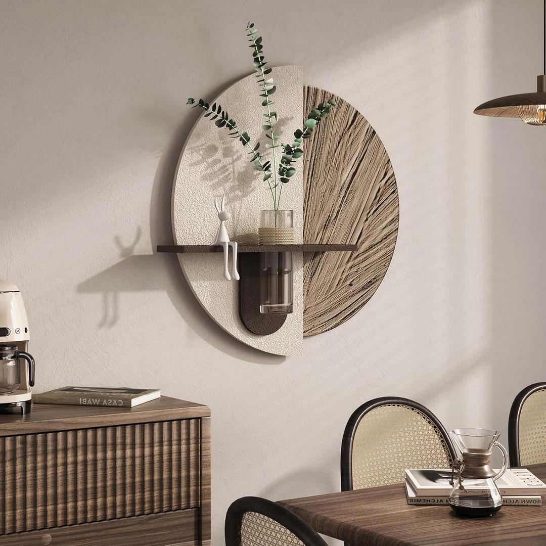 Troartos 3D Textured Neutral Abstract Wall Art with Vase, White and Brown Wall Decor with Rabbit Decoration, Minimalist Geometric Artwork for Living Room Hallway Dining Room Bedroom Office, 24x24 In