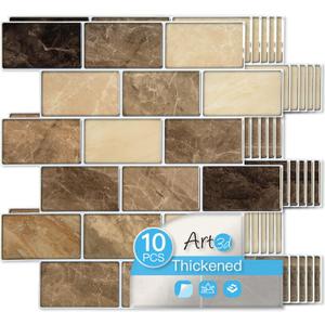 Art3d Peel and Stick Backsplash Tiles 12"x12" Yellow Jasper Thicker Design, Self-Adhesive Wall Tile for Kitchen & Bathroom