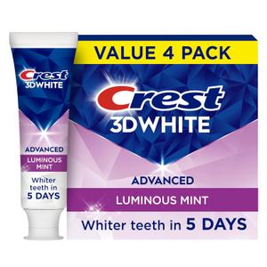 Crest 3D White Advanced Luminous Mint Teeth Whitening Toothpaste, Crest Toothpaste, 3.7 oz Pack of 4  Helps Remove Surface Stains, Whitens Teeth, Strengthens Tooth Enamel, Protects Against Cavities
