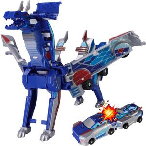 Collision Transforming Dinosaur Car Toy, 2-in-1 Magnetic Dinosaur Transformer Car, Boys and Kids Toys, Christmas Birthday Gift(Blue)
