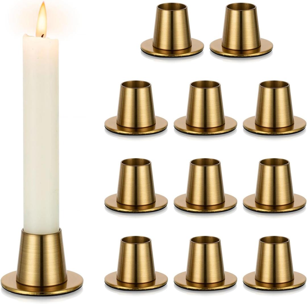 NUPTIO Gold Candlestick Holder Bulk: 11 Pcs Small Taper Candlesticks Holders for Tapered Candles Short Modern Metal Candle Stick Tapers Holder Brass Candleholder for Wedding Thanksgiving Holiday Decor