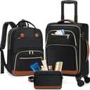 RAINSMORE Carry On Luggage 22x14x9 Airline Approved, 20 Inch Softside Suitcases with Wheels, 3 Piece Luggage Sets, Rolling Carry On Suitcase with TSA Lock for Travel Weekender (Black-Brown)