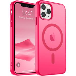 SUPFINE Magnetic for iPhone 11 Pro Max Case (Compatible with MagSafe) (Military Grade Drop Protection) Translucent Matte Shockproof Phone Cover,Matte Hot Pink