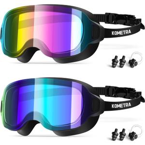 2 Pack Youth Swim Goggles, Small Face Women Fashion Anti Fog Swimming Goggles for Teens Adult Wide View