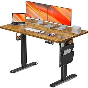 HUANUO 55″ x 26″ Electric Standing Desk with 2 Drawers, C-Clamp Mount Compatible, Height Adjustable Computer Desk, Home Office Stand Up Desk with 4 Preset Heights & 2 Hooks, Light Vintage