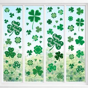 4 x 4Es Novelty 115 PCS St. Patricks Day Window Clings (9 Sheets)  Green Shamrock Window Clings for Glass, St Patricks Day Window Decorations & Irish Home Decor