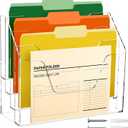 DINGHUO Acrylic Desk File Mail Organizer Wall Mounted, 4-Tier Hanging File Folder Holder, Clear Office Magazine Rack (Adhesive Hooks x 2)