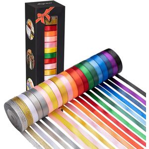 20 Colors 300 Yard Double Faced Rainbow Satin Ribbon -18 Ribbon Rolls & 2 Glitter Metallic Ribbon,3/8" X 15 Yard/Roll,Perfect for Christmas Gift Wrapping,Hair Bows & Other Craft Projects