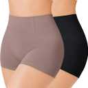 Nebility 2 Piece Slip Shapewear Shorts for Under Dresses Smooth Seamless Shaping Boyshorts Panties, Black and Purple Brown, M