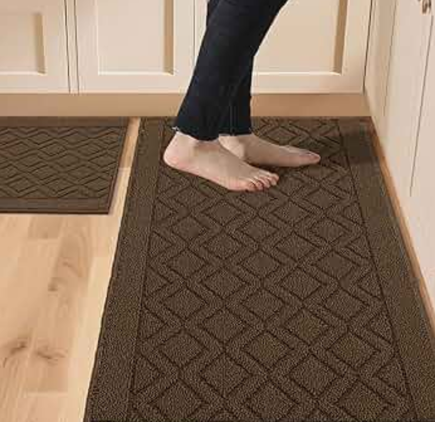 COSY HOMEER 48x20 Inch/30X20 Inch Kitchen Rug Mats Made of 100% Polypropylene 2 Pieces Soft Kitchen Mat Specialized in Anti Slippery and Machine Washable,Brown
