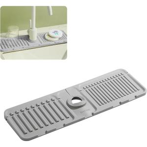 Faucet Mat for Kitchen Sink – Adjustable Silicone Sink Splash Guard with Fast Drying Properties , Perfect for Bathroom, Laundry & Bar – Durable Kitchen Sink Accessories Gray