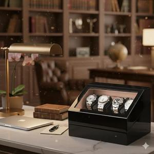 Mineesi Watch Winders for Automatic Watches, Automatic Watch Winder Box, 2 Watch Winder with Holder, Quiet Motor and 4 Storage Case for Man/Woman's Watches (Black)