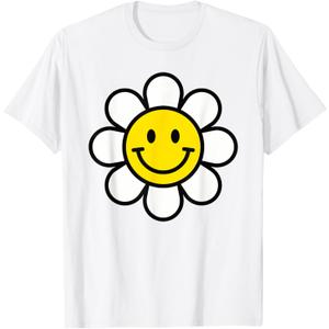 Yellow Happy Smiling Smile Face Daisy Flower Shirt Kids Girl T-Shirt (Small)