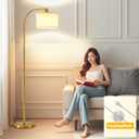 Tall Floor Lamp for Living Room,65'' Modern Standing Lamps with 9W LED Bulb,Elegant Floor Light with Fabric Shade,Gold Tall Lamp for Bedroom Office Study Room Corner Dining Room