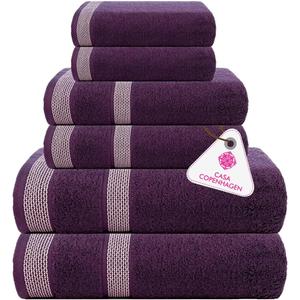 CASA COPENHAGEN Solitaire 6Pcs 100% Egyptian Cotton Large Designer Towels Gift Set- Dark Purple, 600GSM, 2Bath 2Hand 2Washcloths, Bath Towels for Bathroom Set for Women & Men