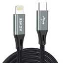 AGVEE 2 Pack 15ft 30W USB-C to Lightning Cable, Braided MFI PD Type-C to 8 Pin Charger Cord i-Phone Charging Wire, for iPad Pro iPhone 14 13 12 11 Pro Max, Case Friendly Dark Gray