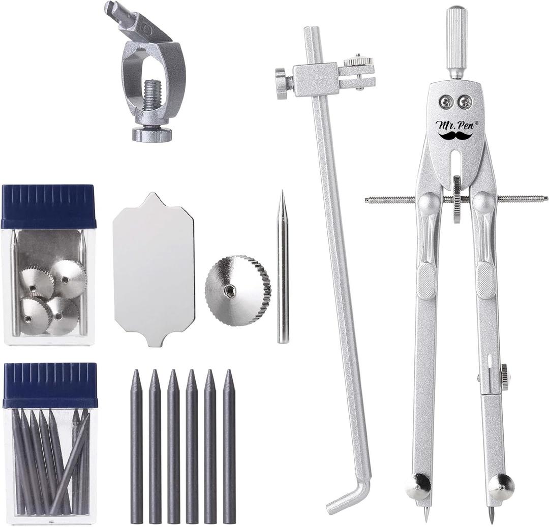 Mr. Pen- Professional Metal Compass with Wheel, Lock and Extension Bar for Geometry, Drafting, Math, Drawing, Compass for Geometry, Tool for Drawing Circles, Drawing Compass