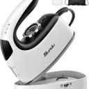Sundu 1000W Mini Travel Steam Iron, Portable Small Iron for Quilting & Sewing, Non-Stick Soleplate, 300 Steam Holes, 90ml Tank, Safety Base & Digital Temperature Control-Black White
