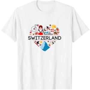 Switzerland Love | Illustrated Swiss Symbol, Alpine T-Shirt S