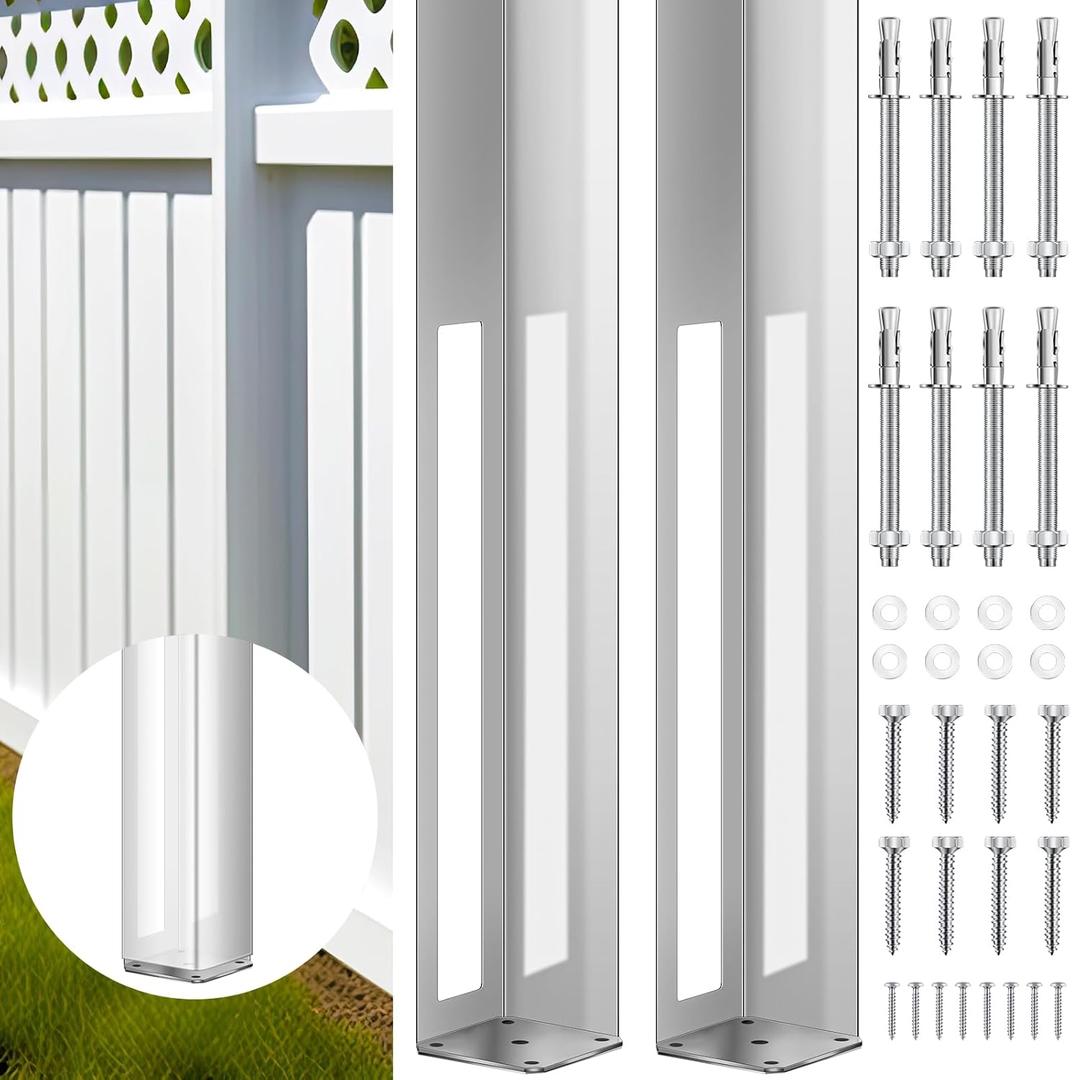 Hicarer 5" x 5" x 48" Vinyl Fence Concrete Post Fence Post for Vinyl Mounting Tower with Mounting Kit(2 Pack)