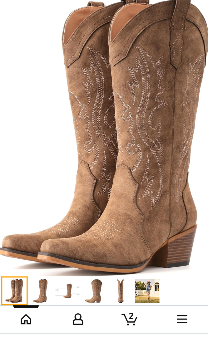 IUV Cowboy Boots For Women Western Cowgirl Boots with Chunky Heel Mid Calf Snip Toe Ideal for low insteps. Size 7
