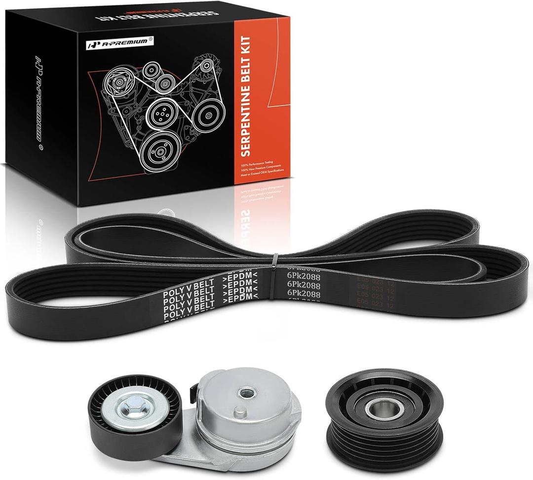 A-Premium Serpentine Drive Belt Kit with Tensioner & Idler Pulley Compatible with Dodge & Chrysler Cars - Charger 2006-2010, Challenger 2009-2010, Magnum 2005-2008, 300 2006-2010 - 3.5L