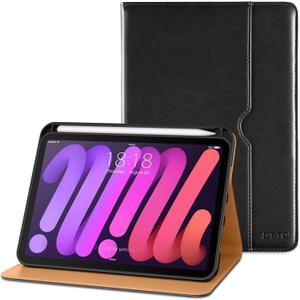 DTTO for iPad Mini 7th (A17 Pro) 2024/iPad Mini 6th Generation Case 2021 8.3 Inch, Premium Leather Business Folio Stand Cover for Mini 7/6 with Pencil Holder-Multiple Viewing Angles, Black