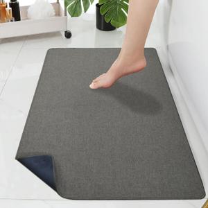 Yancorp 16"x26" Ultra Thin Bathroom Rugs,Low Profile Bath Mat Non Slip Fit Under Door Super Absorbent Shower Rug Washable Indoor Door Mat Small (15.7"*25.6", Dark Brown)