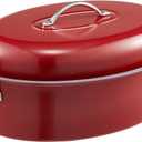 HONGBAKE 18 Inch Turkey Roasting Pan with Rack and Lid  Large Red Carbon Steel Roaster Pan for 20 lb Turkey, Oven Safe Baking Pan for Holiday Meals & Thanksgiving