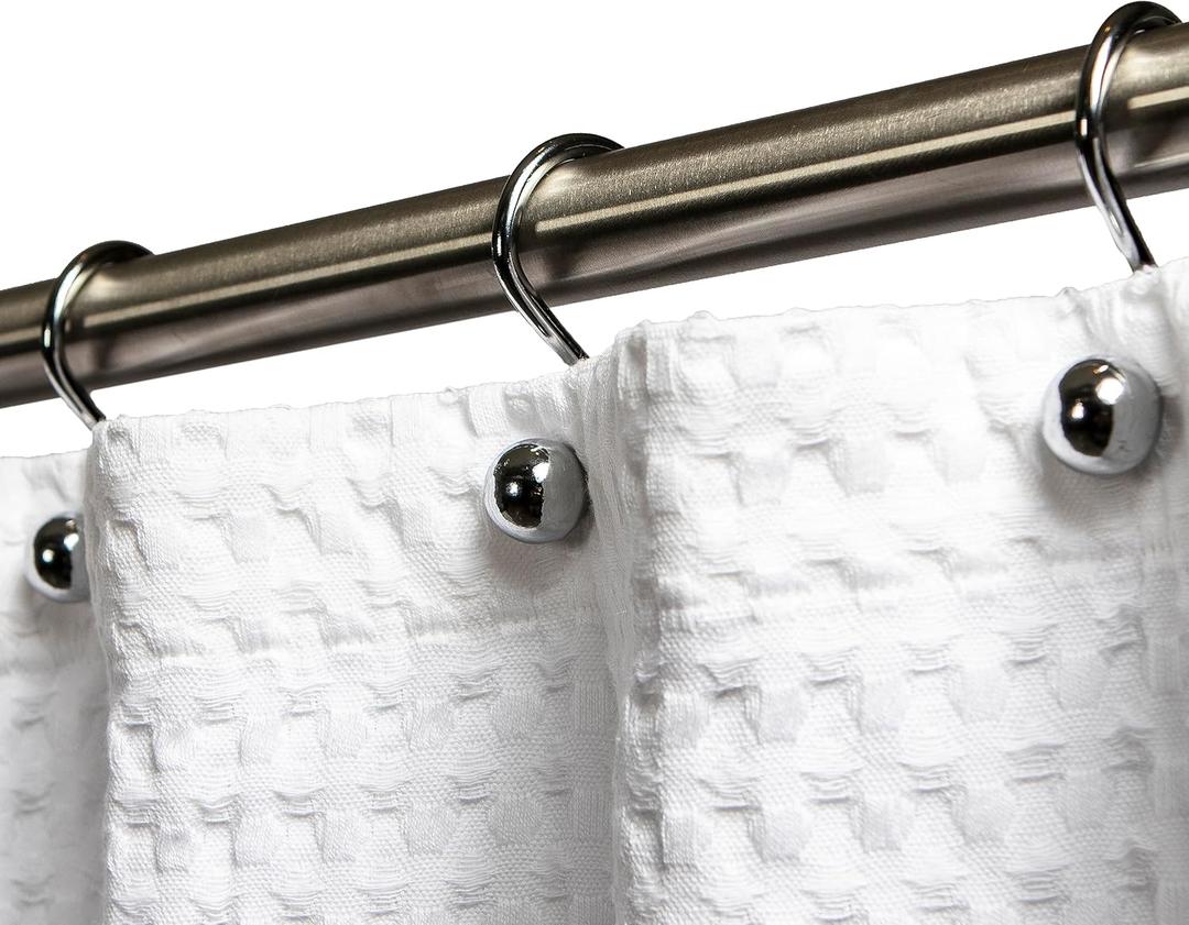 Luxury S Shower Curtain Hooks (12-Pack) Hotel Quality Silver Chrome Finish | Bathroom Accessories | Non-Slip Ball End | Easy to Hang