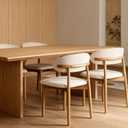 Modern Upholstered Dining Chairs, Beige Fabric Seat with Wooden Legs, Contemporary Kitchen Side Chairs, Set of 2