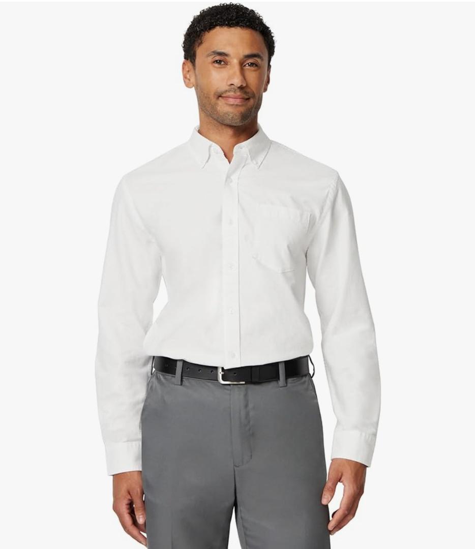 Amazon Essentials Men's Button-Down Long Sleeve Casual Pocket Oxford Shirt, White, Large
