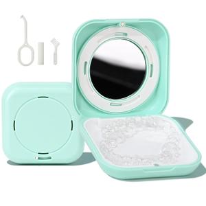 HEMILAB Retainer Case, Slim Aligner Case with Vent Holes, Compatible with Invisalign, Mouth Guard Case with Mirror, Cute Orthodontic Retainer Case with Retainer Removal Tool and Brush, MintGreen