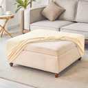 HFCNMY Ottoman Cover Square,Stretch Knitted Jacquard Ottoman Cover Thick Ottoman Slipcover Square Washable Storage Foot Stool Cover with Elastic Bottom Beige X-Large