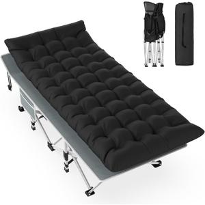 Slendor Folding Camping Cot Black, Sleeping Cot for Adults with Carry Bag, Mattress, 1200D Layer Oxford Portable Camp Bed Cot Bed for Guest Travel Office Beach, X-Large