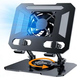 360 Rotating Desk Stand Holder with USB Cooler for iPad/Tablets | Carbon Steel Frame, Dual Rod Mount Support for iPad Pro 13 12 11 Air Mini 5 4 3 Samsung Tab E-Reader