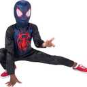 Marvel Miles Morales Official Youth Halloween Costume - Printed Jumpsuit with Fabric Mask (Black, L)