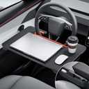 YONZEE 2-in-1 Car Steering Wheel Desk Tray & Car Seat Gap Filler Organizer Foldable Carbon Fiber Look Table for Laptop, Eating, Writing for Standard Round Steering Wheels