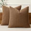 MIULEE Decorative Linen Check Throw Pillow Covers Neutral Farmhouse Vintage Pillow Covers 20x20 Set of 2 Boho Modern Winter Home Decor for Sofa Couch Bedroom Cushion Camel Brown