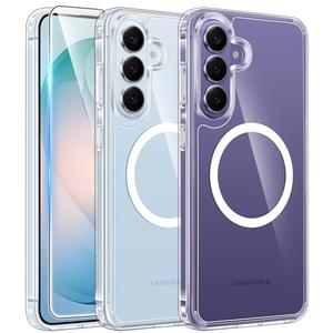 FNTCASE for Samsung Galaxy S26-Plus Case: Clear Magnetic Phone Cases with Screen Protector Compatible with Magsafe Slim Anti Yellowing Shockproof Protective Transparent Cover (Clear Magnetic)