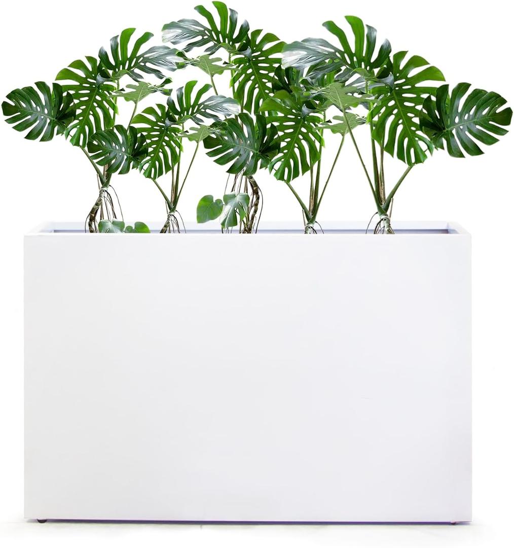 Metal Planter Box Rectangular Block - Galvanized Steel Long Box Planter Modern Outdoor Planters All-Weather Use with Drainage Holes for Patio/Porch, 35.52412IN White (Large, White)